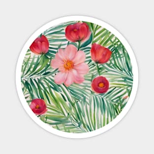 Pink Flower Blossom with Green Leaves Artwork Magnet